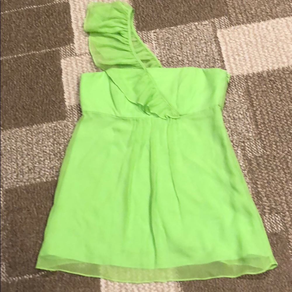 Milly silk ruffle one shoulder lime green blouse